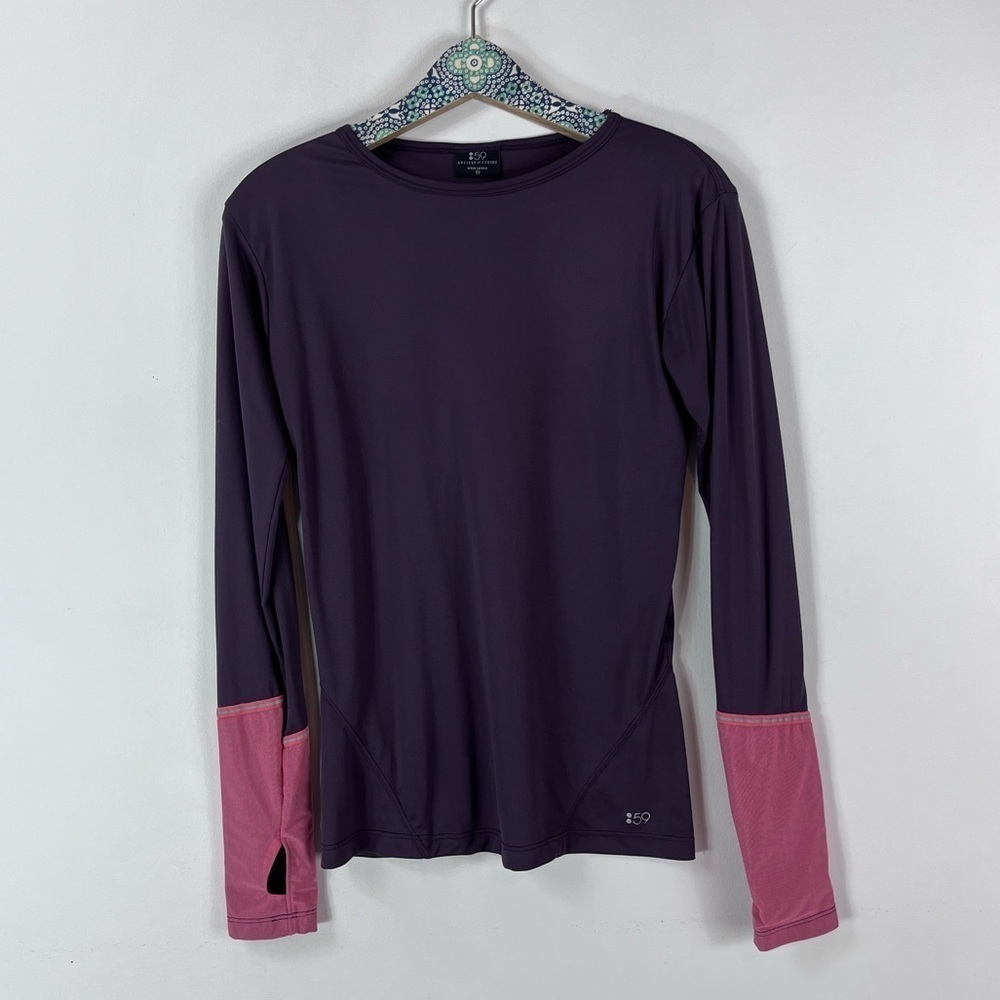 SPLITS59 Womens Athletic Tee T-Shirt Long Sleeve Pink Purple Colorblock XS